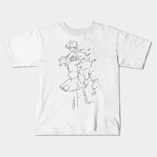 girl and boy hugging getting blown away by the wind Kids T-Shirt